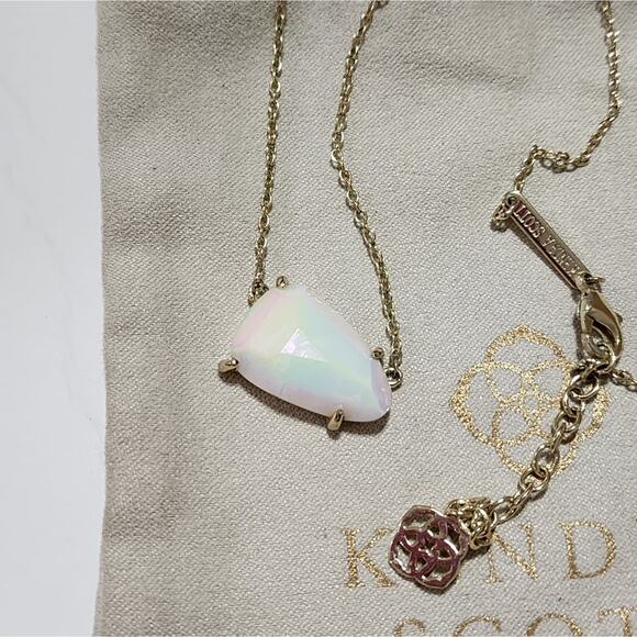 Kendra Scott White Iridescent Isla Pendant Necklace Rare HTF gold tone - Picture 11 of 11